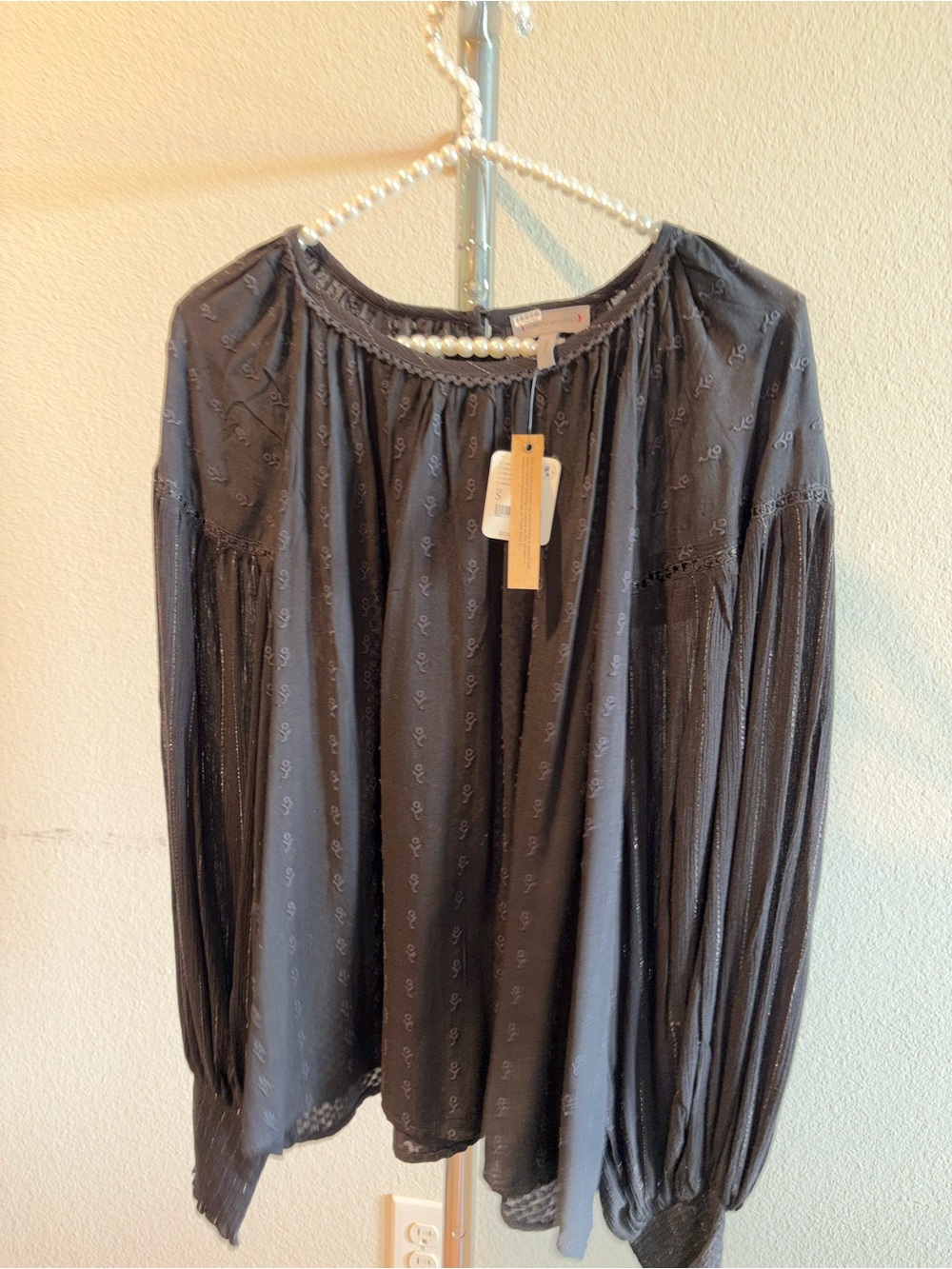 Conditions Apply Miranda Peasant Blouse Black Swiss Dot Metallic Thread